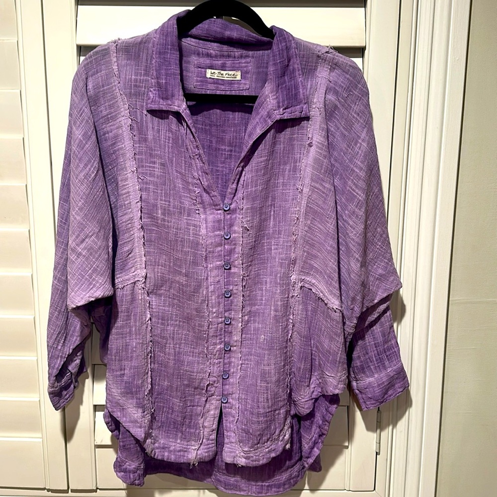 Free people-lavender button up- boho oversized top